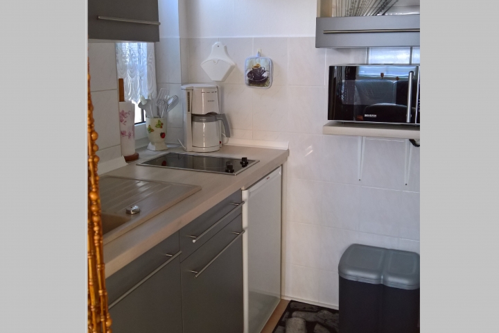 Küche - Küchenzeile mit Spüle, Kühlschrank, 2 Cerankochfelder, Kaffeemaschine - auch Wasserkocher, Toaster und Mikrowelle sind vorhanden