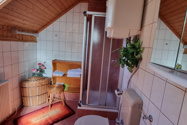 Dusche und WC mit Elektroheizung
Hand-, und Badetücher sowie Toilettenpapier vorhanden