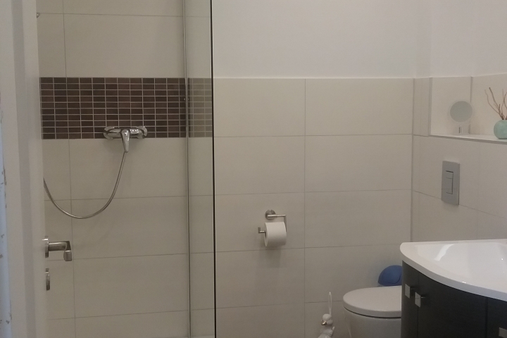 Badezimmer mit Dusche und Toilette