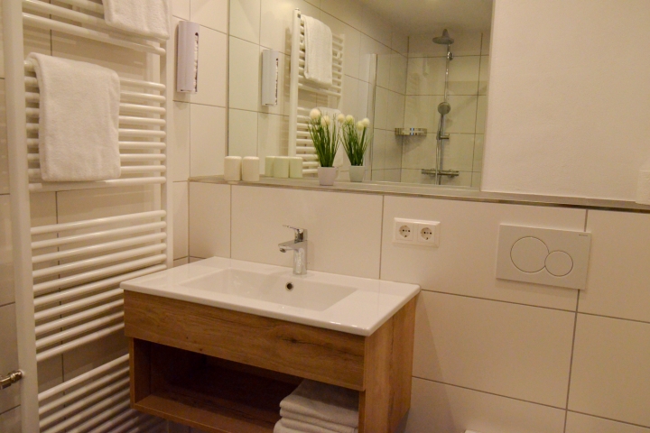 Wohnungsbeispiel: Badezimmer mit Dusche uns WC