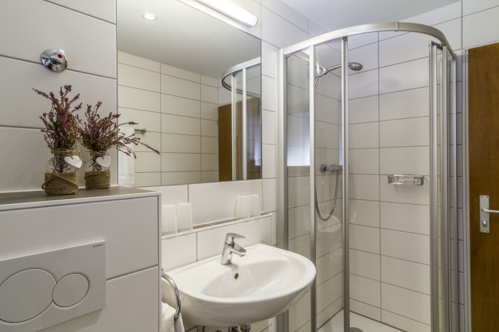 Wohnungsbeispiel: Badezimmer mit Dusche und WC
