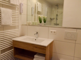 Wohnungsbeispiel: Badezimmer mit Dusche uns WC