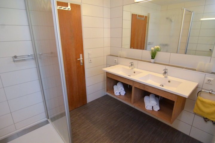 Wohnungsbeispiel: Badezimmer mit Dusche und WC