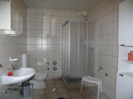 Erdgeschoß links 
Bad mit Dusche/WC Waschbecken 