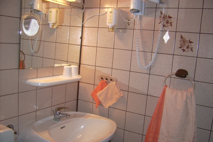 WC+Waschbecken, Seife, Kosmetikspiegel + Kosmetiktücher vorhanden.