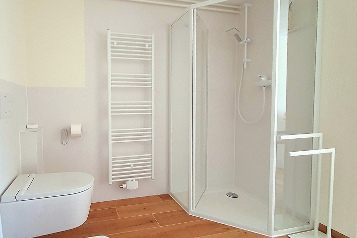 Das Badezimmer mit Dusche und Bidet