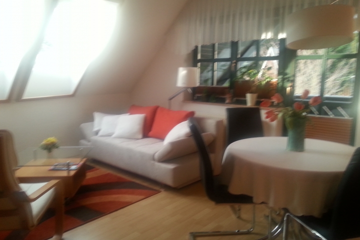 Wohnzimmer mit Sitz- und Eßbereich ©