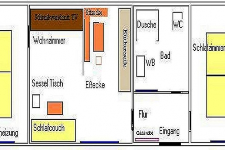 Ferienhaus 1 mit 2 getr. Schlafzimmern. (Raumaufteilung)