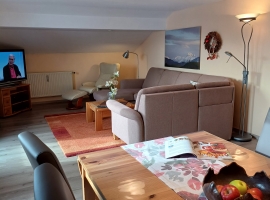 Wohnzimmer Gesamtansicht
mit Zugang zum Balkon
