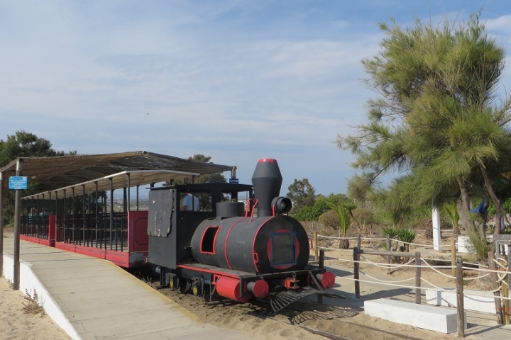 Die Bimmelbahn durchs Wattenmeer zum Strand von Barril auf der Ilha de Tavira, von Pedras del Rei aus