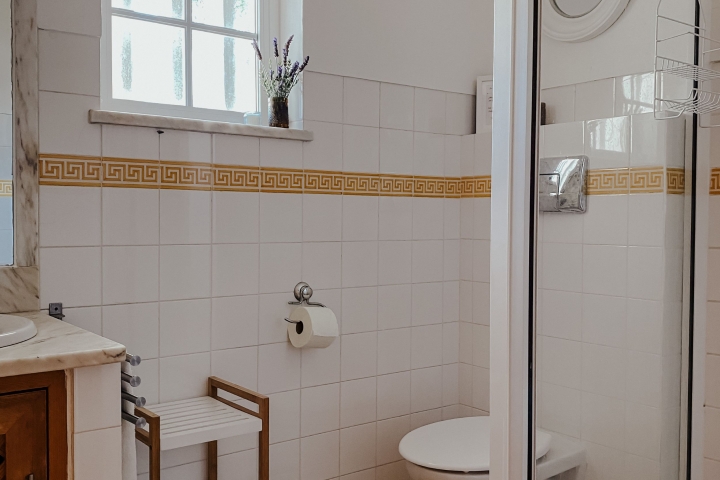 Badausschnitt mit Trennwand zur Dusche