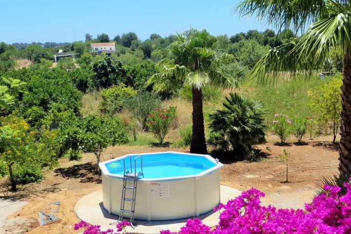 Gartenansicht von Oben mit Pool und Umgebung