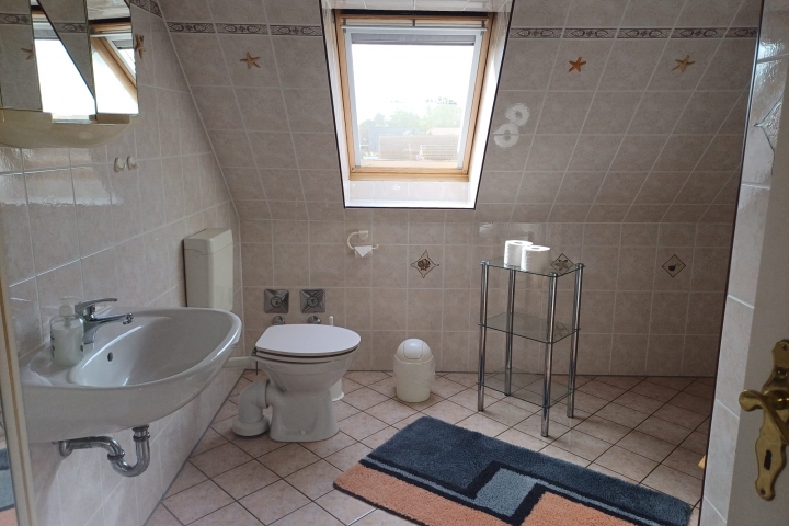 Das Tageslichtbad ist ausgestattet mit Dusche und WC. 