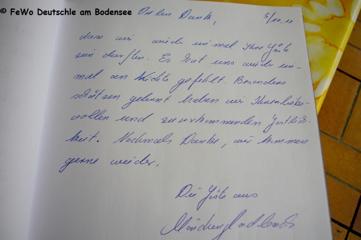 Aus dem Gästebuch der Ferienwohnung 4 Erwachsene Stammgäste im Oktober.