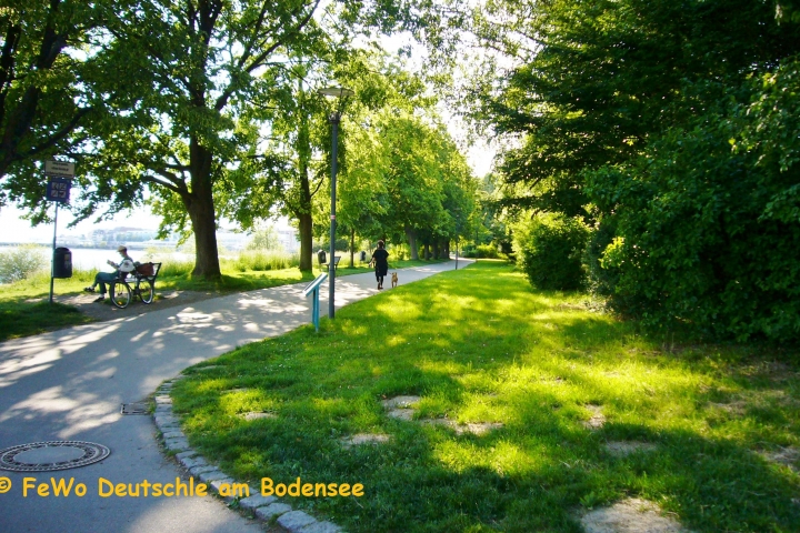 Wem ein gemütlicher Spaziergang am Bodenseeufer zu langweilig ist, kann sich 400 m von der Wohnung entfernt E-Bikes, Tandems und mehr ausleihen.