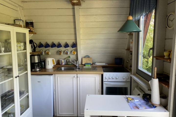 Küche mit Cerankochfeld und Backofen