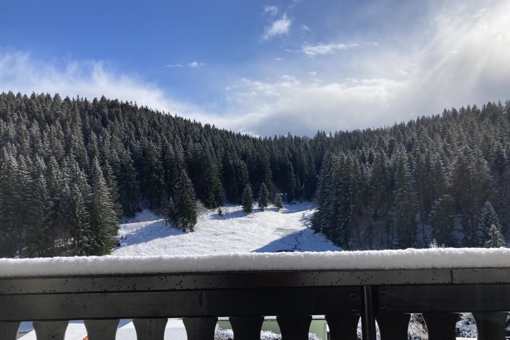 Ausblick von der Terrasse im Winter.