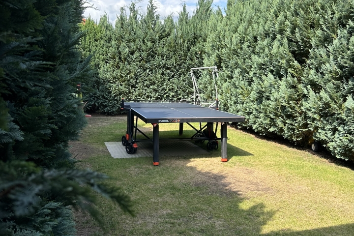 Weitere Optionen: Tischtennis und Hollywoodschaukel. Es handelt sich um eine extrem hochwertige Außen-Platte, die bitte nur von erfahrenen Tischtenni