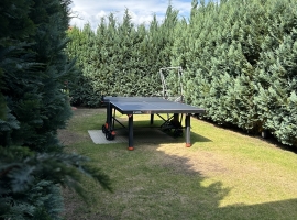 Weitere Optionen: Tischtennis und Hollywoodschaukel. Es handelt sich um eine extrem hochwertige Außen-Platte, die bitte nur von erfahrenen Tischtenni