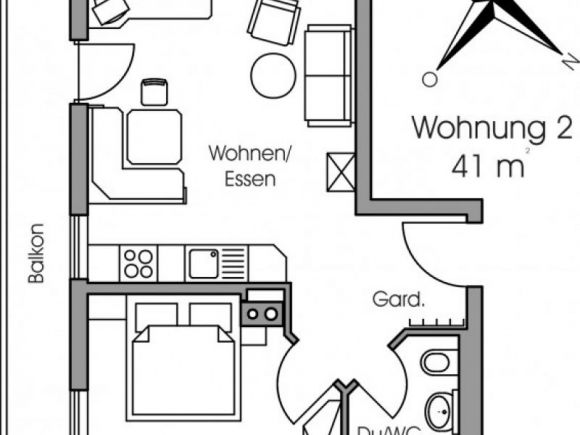 Appartementhaus Beim Hausbacher | Grundriß einer unserer Zweiraum-Wohnungen