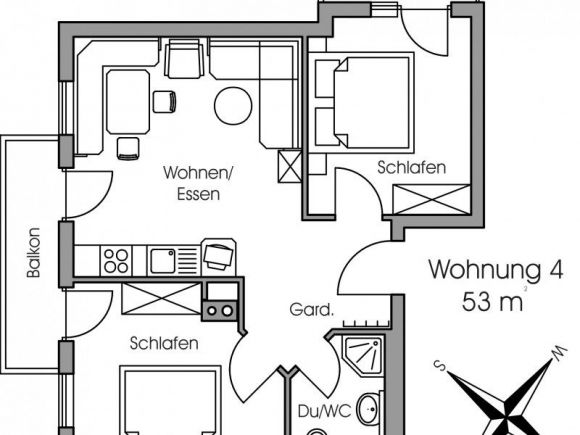 Appartementhaus Beim Hausbacher | Grundriß einer unserer Dreiraum-Wohnungen