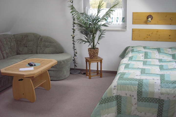 2. Schlafzimmer: Grosses Doppelbett 2 x 1,60 im Studio im 2.OG. Im Studio befindet sich ein zweiter Fernseher