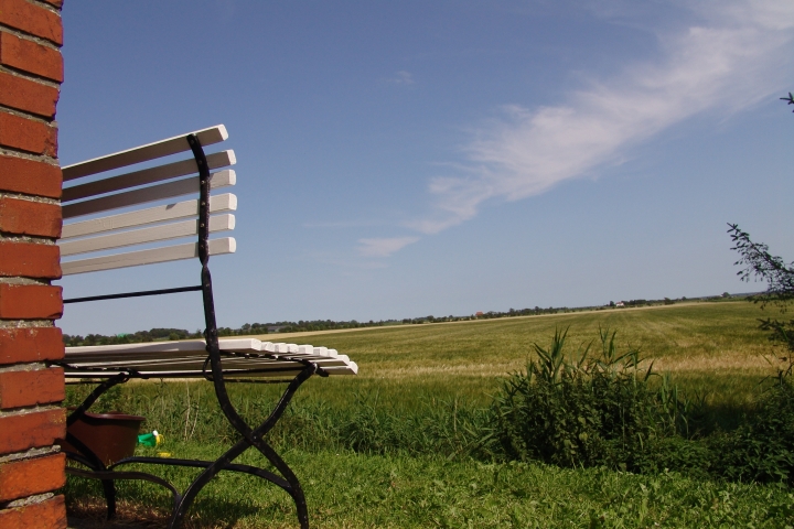 Ferienhaus Aussenansicht Garten mit Blick in die Marschlandschaft