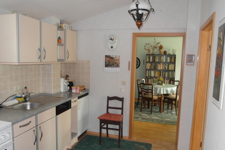 Küche mit Blick in das Wohnzimmer