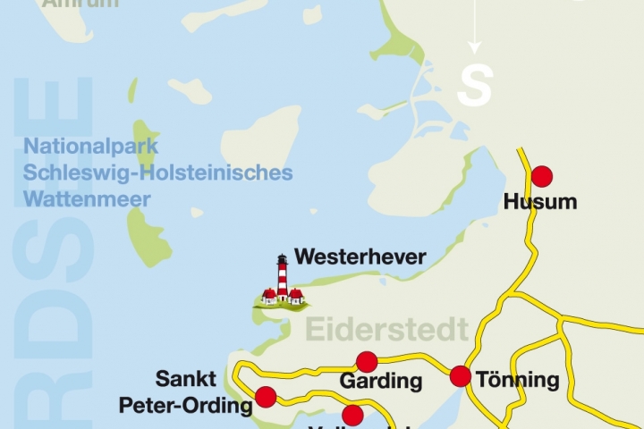 Garding ist das ideale Ausflugsziel, egal ob es an die Strände nach St. Peter-Ording, ans Katinger Watt, Vollerwiek oder zum Westerhever Leuchtturm ge