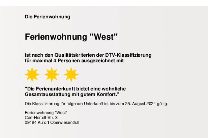 Sterneklassifizierung durch DTV, 2021