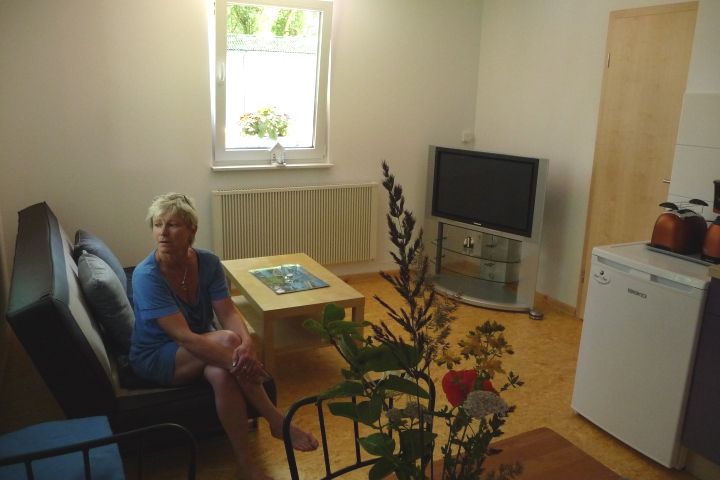 Wohnstudio mit Polstergarnitur, FS,  Küchenzeile und Essecke