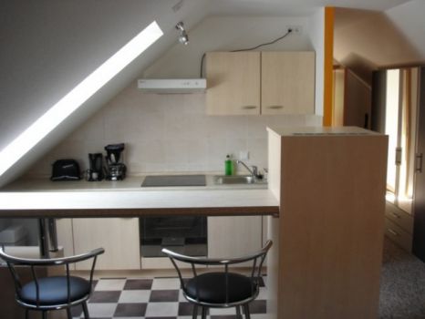 Die Küche vom Appartement re. mit Tresen.