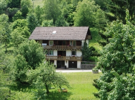 Blick auf unser Ferienhaus mit Liegewiese