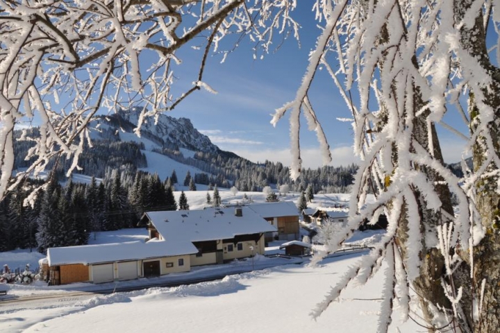 Winterlandschaft mit Blick auf die Skipiste, die nur wenige Minuten entfernt ist