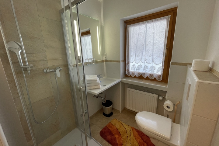 Das frisch renovierte Bad mit Dusche!