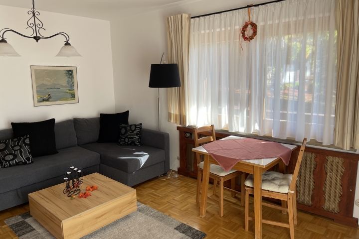 Wohnzimmer mit Ausziehen-Couch, Zugang zum “Rundum”-Balkon