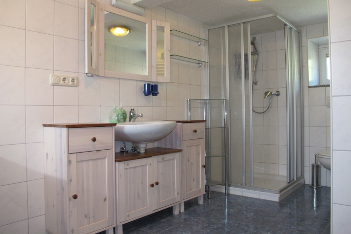 Geräumiges Bad mit Dusche Waschplatz und WC