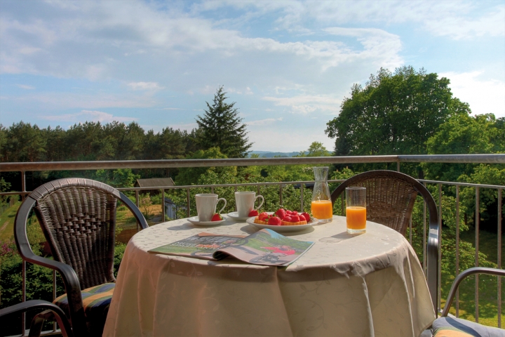 vom Südbalkon Aussicht in den Garten