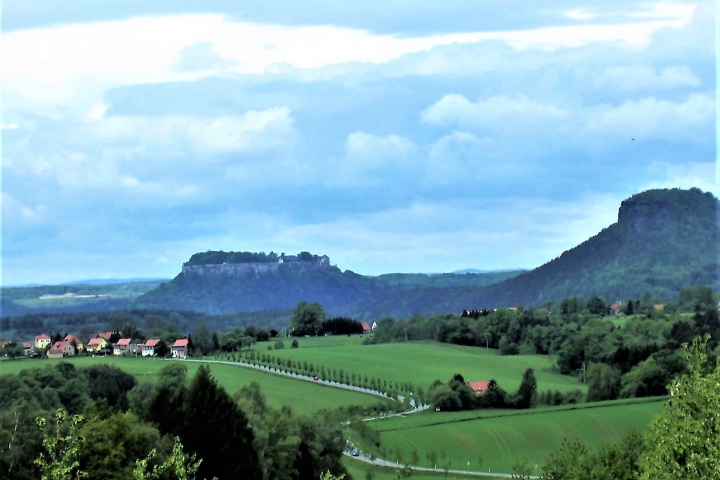 Alleenstrasse nach Rathmannsdorf mit Blick auf Festung Königstein und Lilienstein
