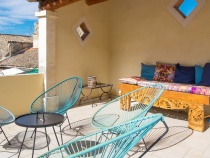 Terrasse vor dem Schlafzimmer im Obergeschoss des Ferienhauses