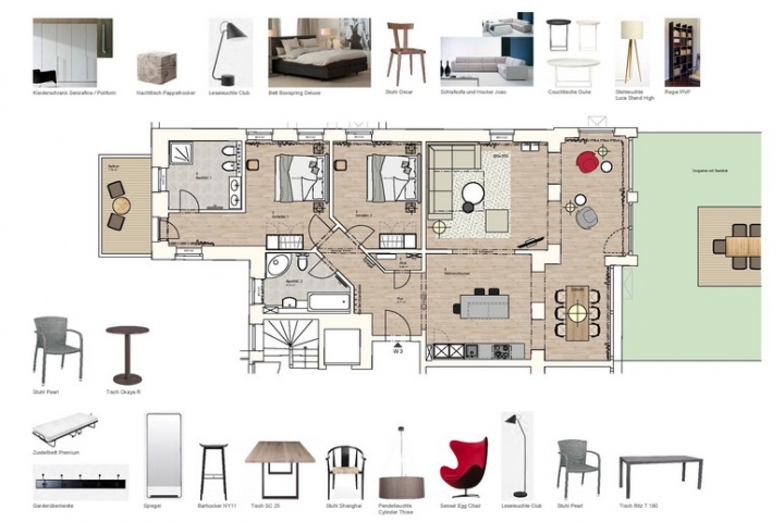 Grundriss und Möblierung Wohnung 03
