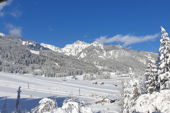 Ausblick Terrasse und Südbalkon kl.Skilift im Hintergrund 