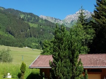 Ausblick FEWO zum Hahnenkamm - unser Garten- Südbalkon und Terrassenwohnung