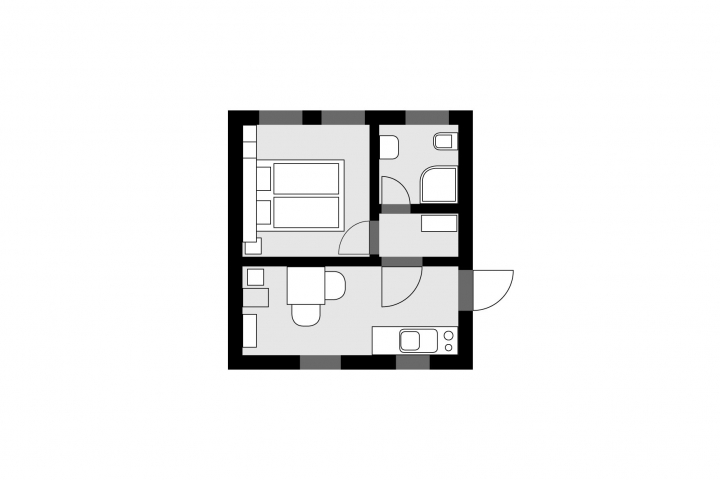 Grundriss kleine Wohnung (A + B sind identisch)