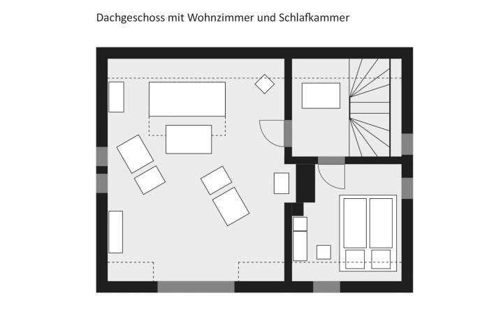 Grundriss Dachgeschoss mit Wohnzimmer und Schlafkammer