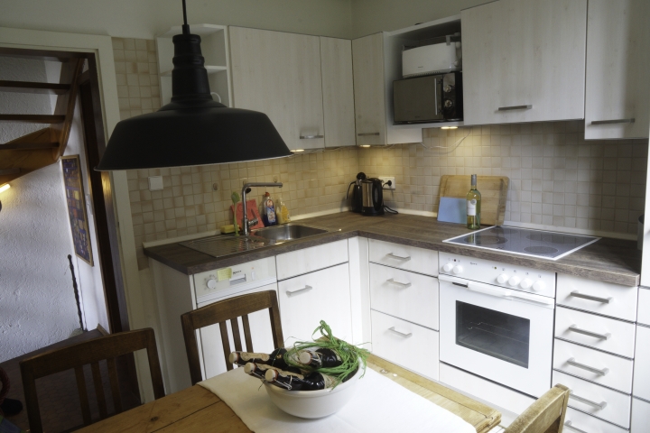 Gut ausgestattete Küche (Spülmaschine, Umlufther, Mikrowelle, Kühlschrank, Toaster, etc.)