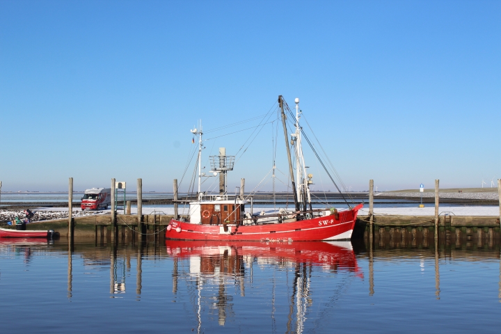 Ein Krabbenkutter im Hafen Schlüttsiel