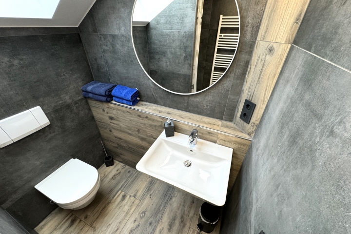 Tageslichtbad mit Dusche und großem Spiegel