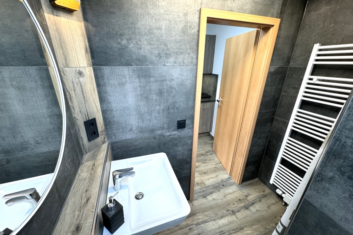 Tageslichtbad mit Dusche und großem Spiegel
