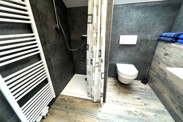 Tageslichtbad mit Dusche und großem Spiegel